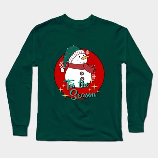 Cute Snowman waiting for Christmas in red circle Long Sleeve T-Shirt